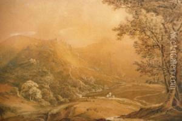 Figures In Landscape With Hill Fortification Oil Painting - Robert Ker Porter