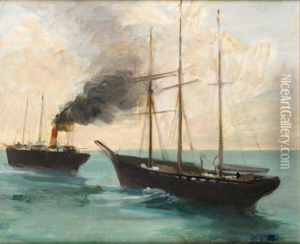 Bateaux En Mer Oil Painting - Jacques-Emile Blanche