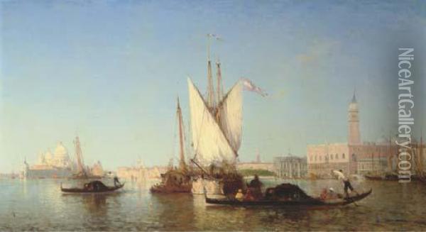 Gondolas And Shipping On The Lagoon Before The Doge's Palace,venice Oil Painting - Felix Ziem