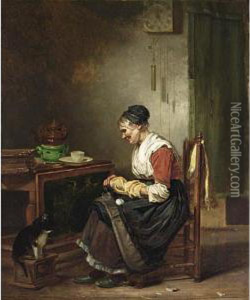 Mending Day Oil Painting - Henricus Egbertus Vinke