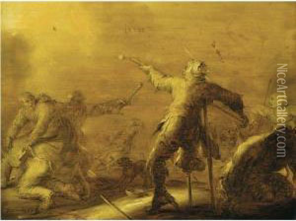 Jammerlijck: A Brawl Between Groups Of Peasants Oil Painting - Adriaen Pietersz. Van De Venne