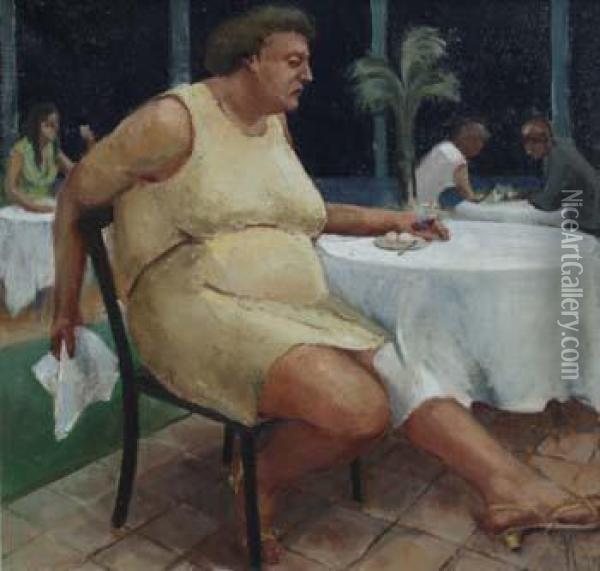 Seated Lady In
Restaurant Oil Painting - Macdonald Gill