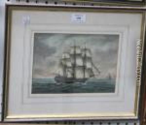 British Man-o'-war In Calm Waters Near Other Sailing Vessels Oil Painting - Peter Monamy