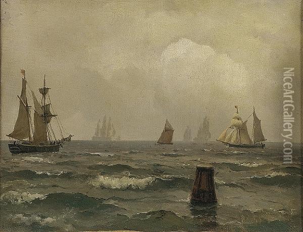 Shipping In Choppy Waters Oil Painting - Carl Frederich Sorensen