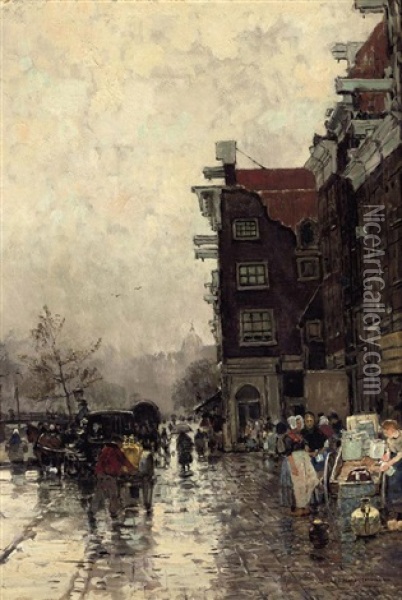 Strasse In Amsterdam (a Busy Day In Amsterdam) Oil Painting - Hans Herrmann