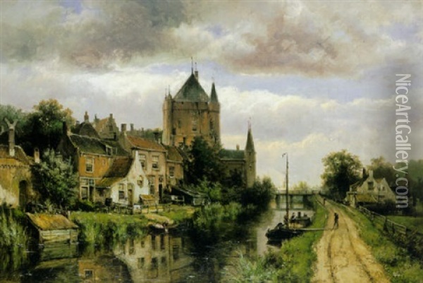 A View Of A Town Oil Painting - Willem Koekkoek