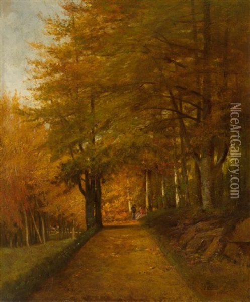 Family Walk Along The Forest Path Oil Painting - Clementine Helene Dufau