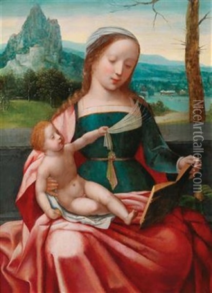 The Virgin And Child In A Landscape Oil Painting -  Master of the Female Half Lengths