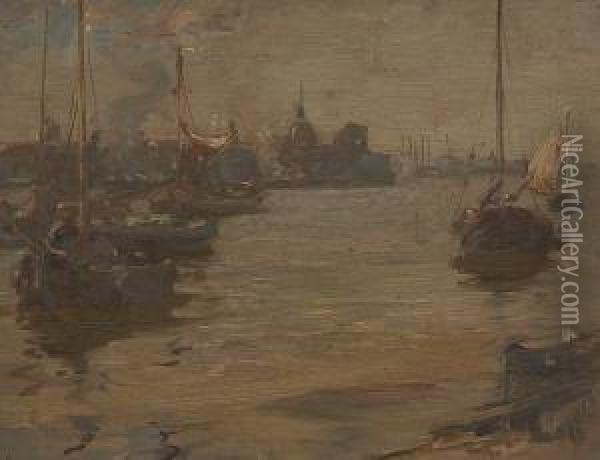 Dutch River Scene Oil Painting - James Campbell Noble