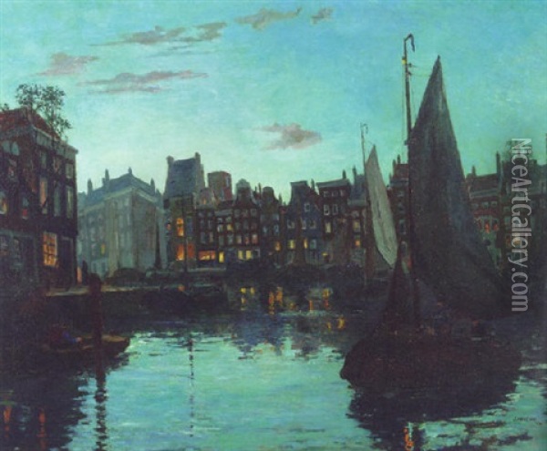 Amsterdam At Dusk Oil Painting - Just Havelaar