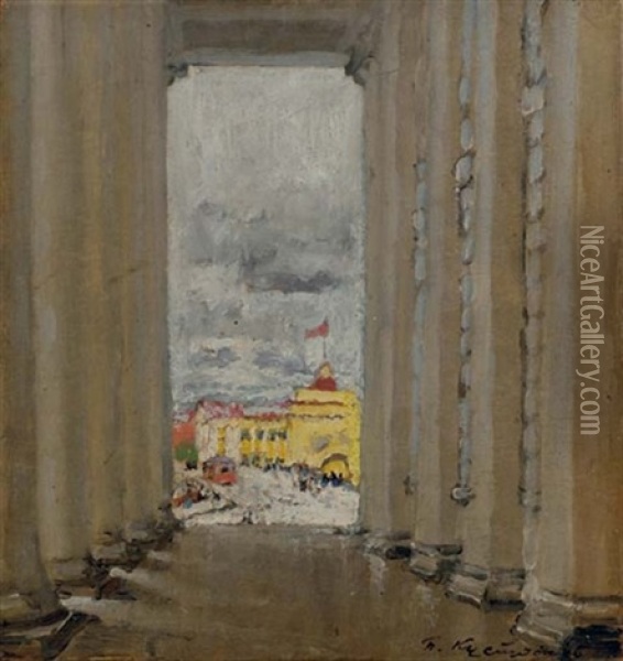 View Of Smolnyi Palace, St. Petersburg Oil Painting - Boris Mikhailovich Kustodiev