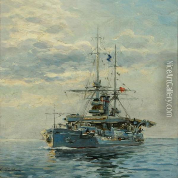 Coastal Defence Shipolfert Fischer Oil Painting - Holger Peter Svane Lubbers