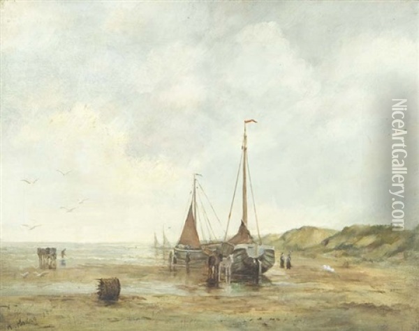 Beach Scene Oil Painting - Hendrik Willem Mesdag