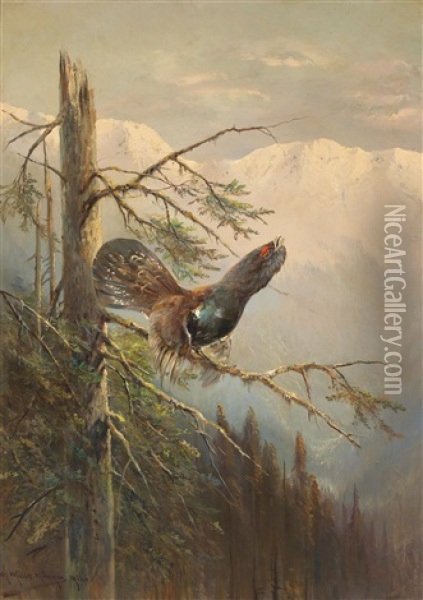 Capercaillie Displaying Oil Painting - Moritz Mueller the Elder