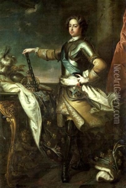 Portrait De Louis Xv En Pied Portant L'armure Oil Painting - Carle van Loo