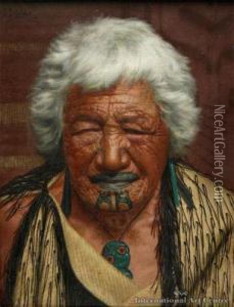 A Centenarian, Kapi Kapi, Anarawa Chieftainess, Aged 102 Years Oil Painting - Charles Frederick Goldie