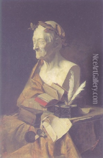 Marmorbuste Voltaires Oil Painting - Ernst Hanfstaengl