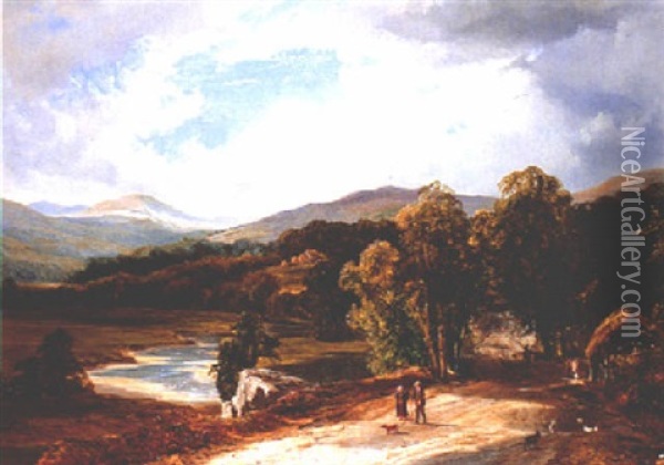 Figures On A Country Road Oil Painting - John Faulkner