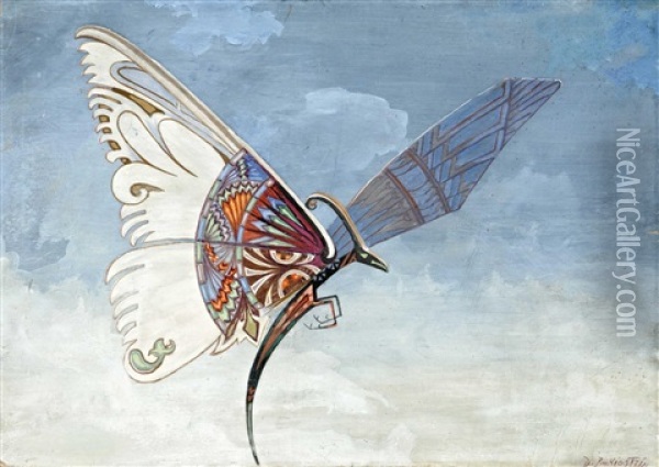 Butterfly Ii Oil Painting - Dragutin Inkiostri-Medenjak