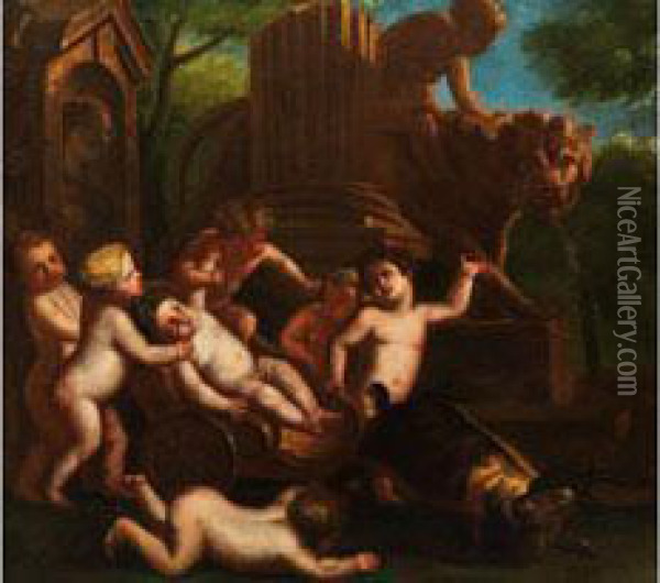 Bacchantische Szene Oil Painting - Giulio Carpione