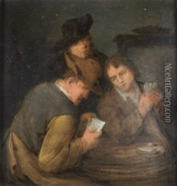 Bauern Beim Kartenspiel Auf Einem Bierfas Oil Painting - Bartholomeus Molenaer