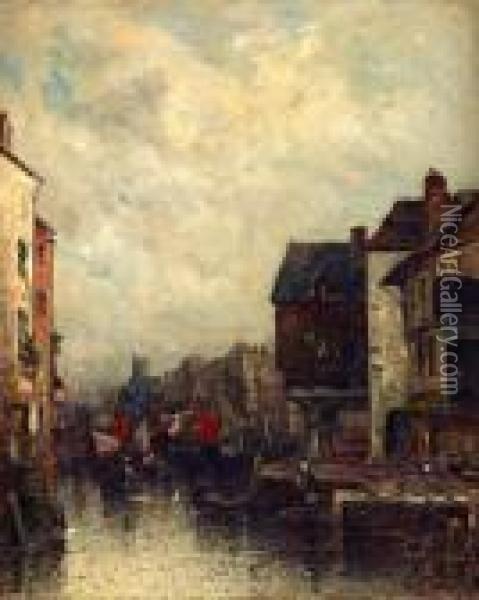 Dutch Canal Scene Oil Painting - Wilhelm von Gegerfelt