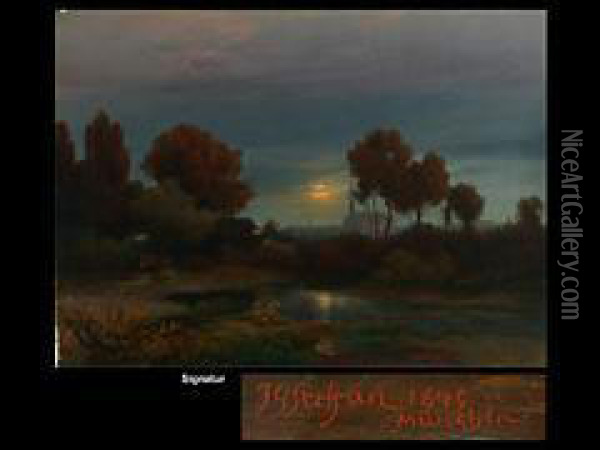 Mondnacht In Der Au Bei Munchen Oil Painting - Johann Gottfried Steffan