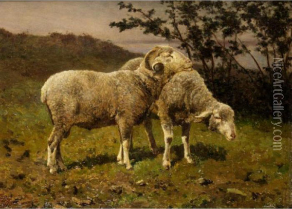 Sheep Grazing Oil Painting - Edouard Woutermaertens