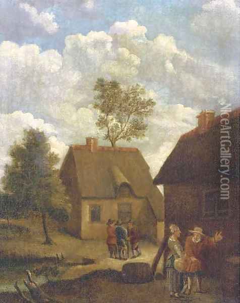 A farmyard with figures conversing Oil Painting - David The Younger Teniers