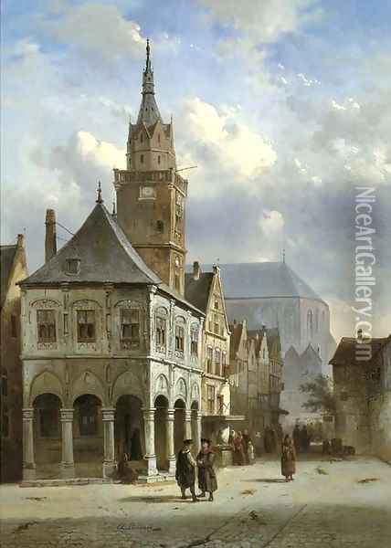 The old townhall, Amsterdam Oil Painting - Charles Henri Leickert