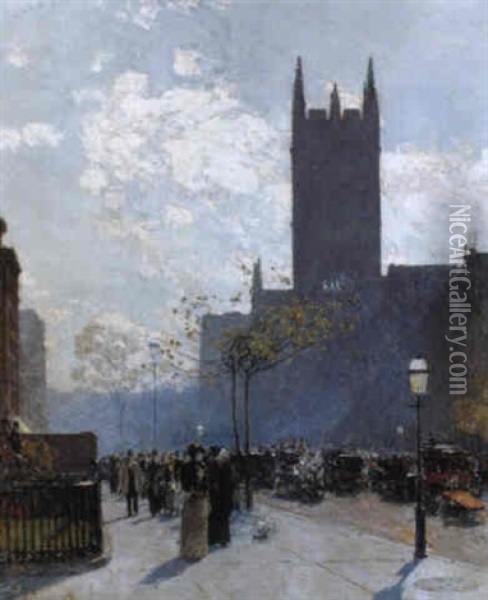 Lower Fifth Avenue Oil Painting - Childe Hassam