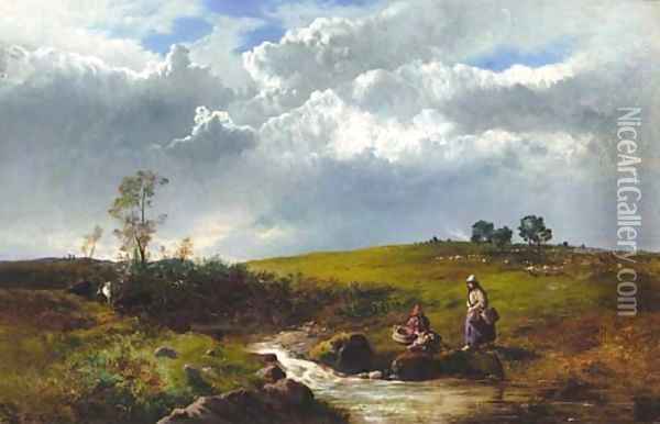 Girls resting by a stream Oil Painting - Charles Leslie