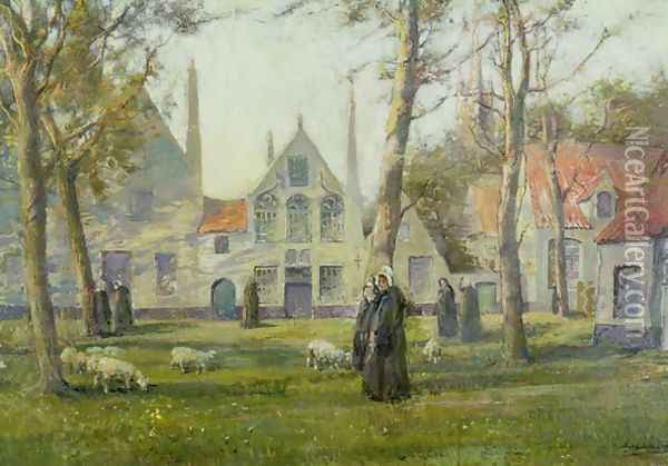 The Beguinage Bruges Oil Painting - Archibald Kay