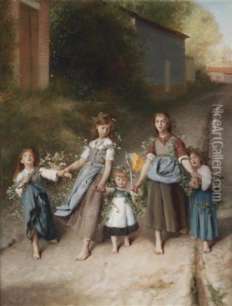 Frohliche Kinderrunde Oil Painting - Emile Levy