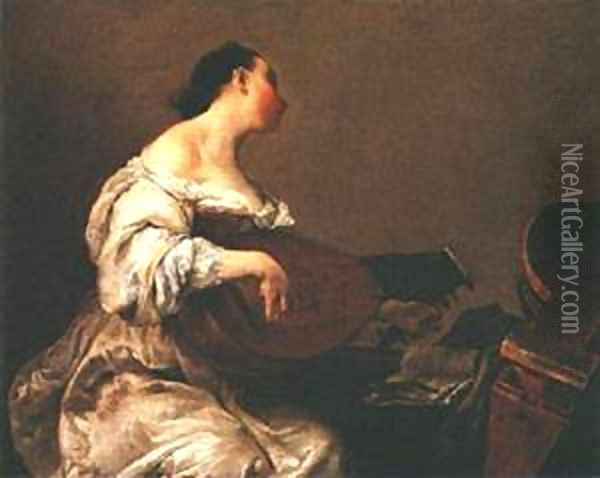 Woman Playing A Lute Oil Painting - Giovanni Battista Crespi (Cerano II)