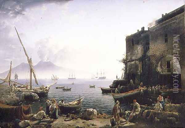 View of Naples, the Santa Lucia Embankment, 1829 Oil Painting - Silvestr Fedosievich Shchedrin