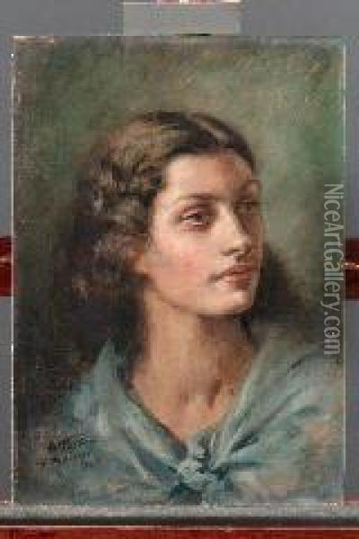 Ritratto Femminile - 1945 Oil Painting - Mariano Fortuny Y Madrazo