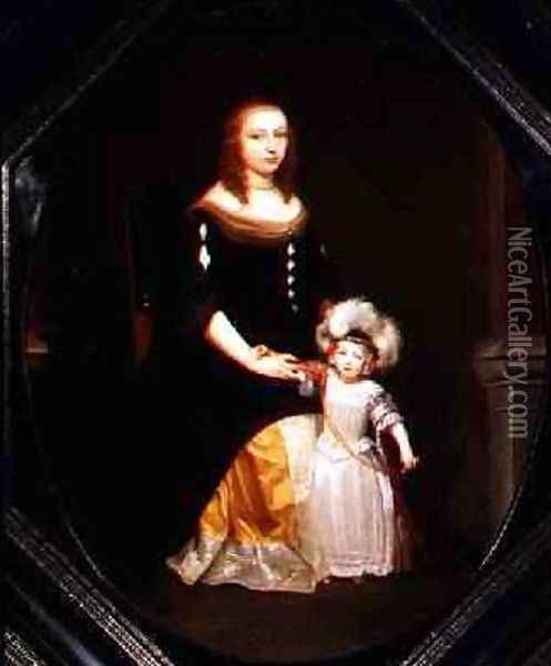 A Mother and Daughter in an Interior Oil Painting - Constantin Netscher