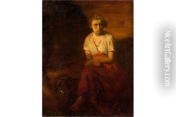 Lady Seated By An Urn Oil Painting - Peter Szuele