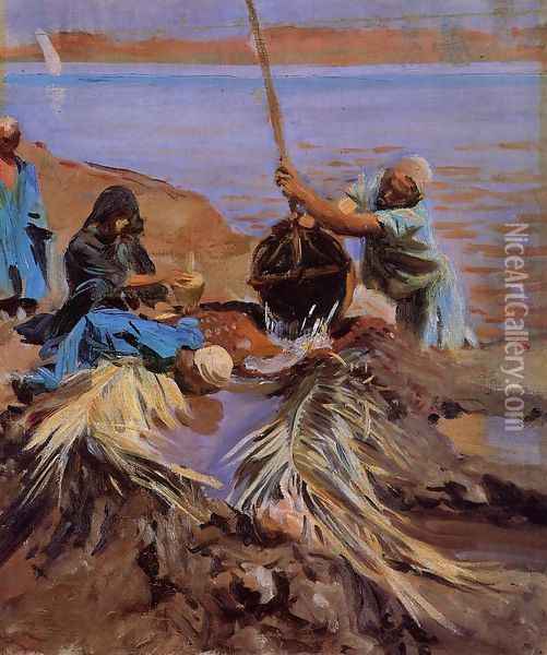 Egyptians Raising Water From The Nile Oil Painting - John Singer Sargent