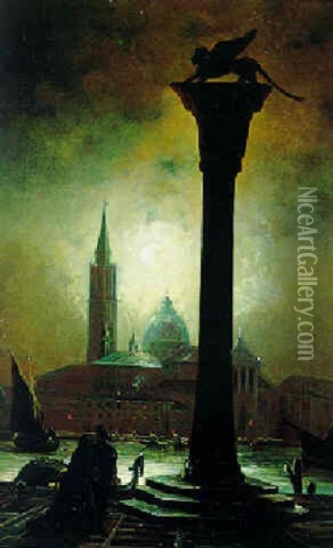 Phantastischer Blick Von Der Piazetta Auf Die Isola San Giorgio, Venedig, Bei Mondschein Oil Painting - Friedrich Nerly the Younger