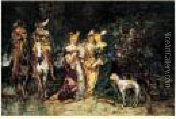 Le Rendez-vous Des Cavaliers Oil Painting - Adolphe Joseph Th. Monticelli