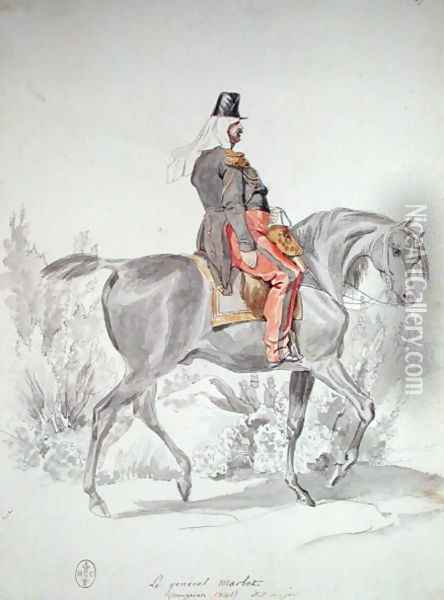 General Jean-Baptiste Marbot 1782-1854 from Album Afrique 1835-45, 1840 Oil Painting - Felix Philippoteaux
