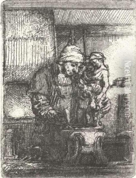 The Goldsmith. Etching Oil Painting - Rembrandt Van Rijn