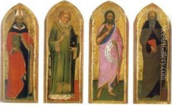 I Santi Agostino, Lorenzo, Giovanni Battista E Antonio Abate Oil Painting - Mariotto Di Nardo
