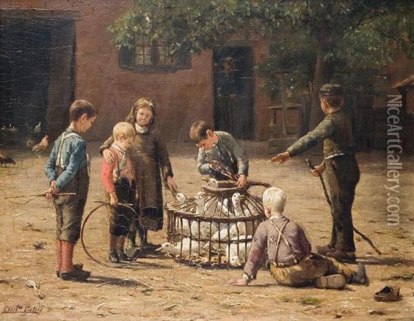 Kinderen Bij De Ganzen Oil Painting - Evert Pieters