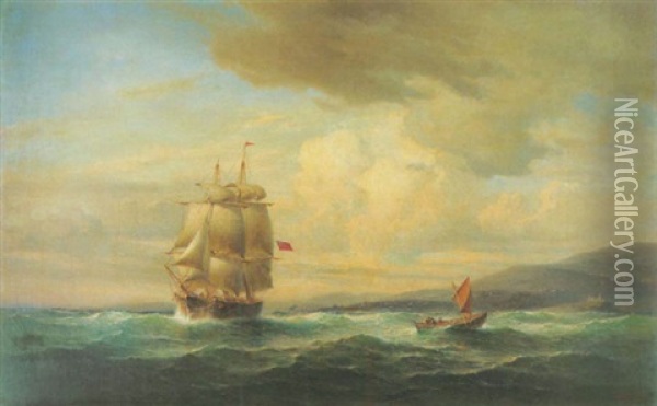 Englisches Vollschiff In Rauer See Vor Der Kuste Oil Painting - Franz Johann (Wilhelm) Huenten