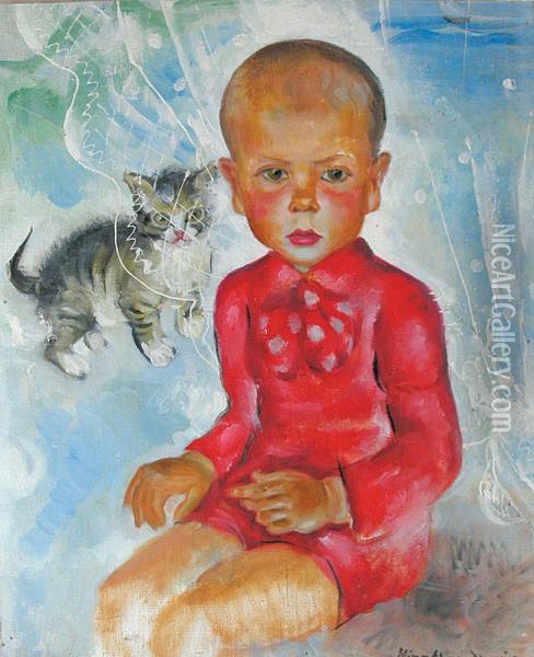 Garcon Au Chat Oil Painting - Nina Aleksandrowicz