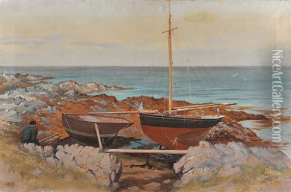Resting By The Boats Oil Painting - William Docherty Weir