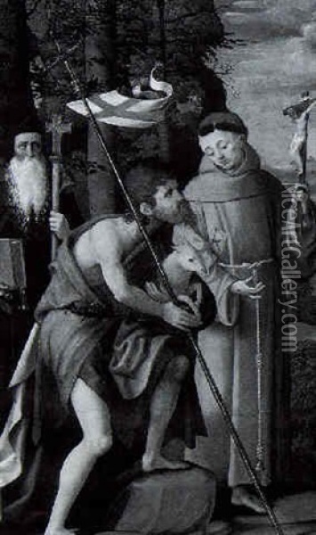 Saints Anthony Abbot, John The Baptist, Francis Of Assisi Oil Painting - Bartholomaeus Bruyn the Elder